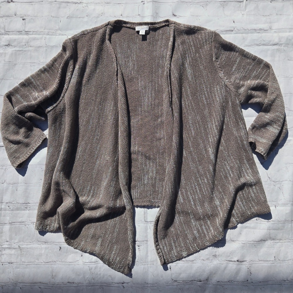 Pure Jill J. Jill Taupe Space Dye Open Front Cardigan Sweater Large Cotton Blend